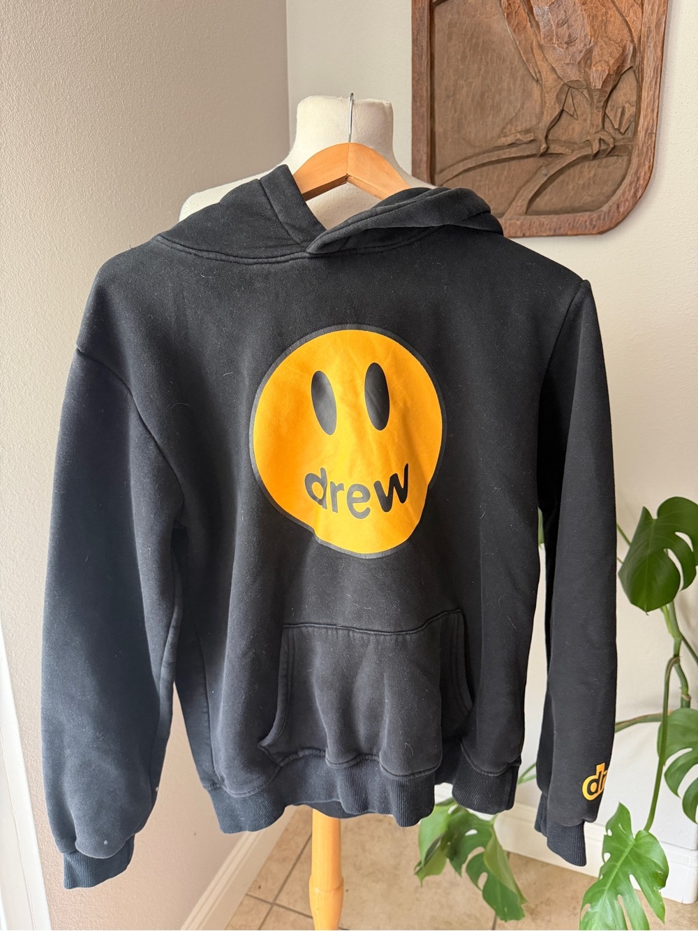 drew house Black Crewneck Sweater with Yellow Smiley Logo